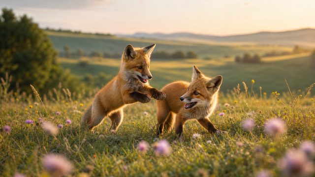 Charming Sibling Play: Red Foxes in a Serene Landscape | link alternatif mpo99, fifa 15 pc